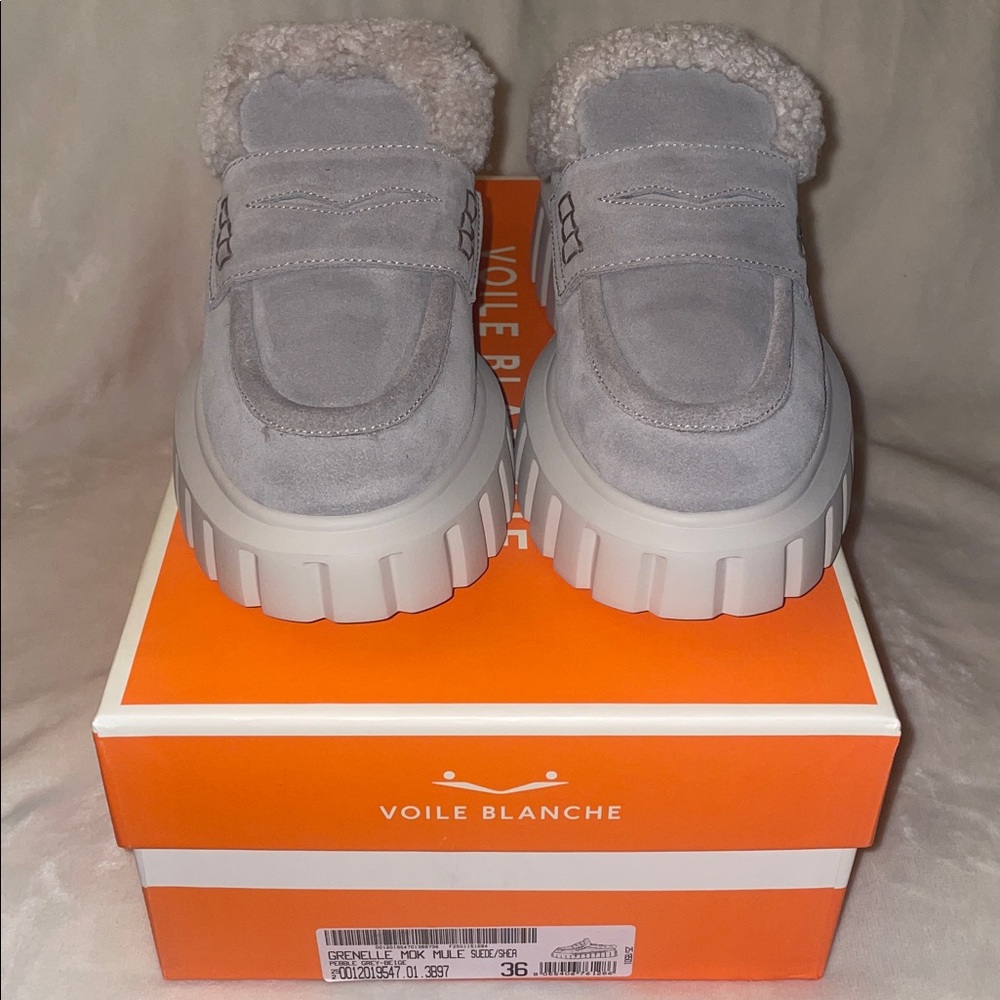 NWT VOILE BLANCHE GRENELLE Genuine Shearling Platform Mule - Picture 8 of 16